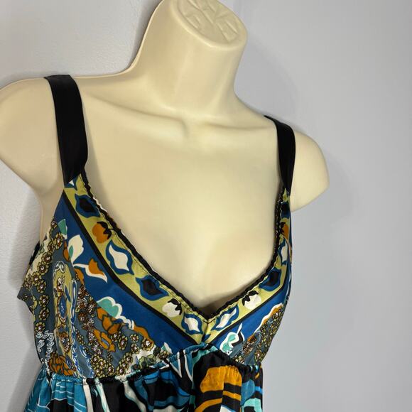 Hale Bob Vintage Silk Printed V Neck Baby Doll Mini Dress Tunic Y2K Sz M - Picture 2 of 13